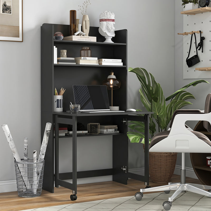 HOMCOM Foldable Desktop, Computer Desk with Storage Shelves, 80 x 69 x 155 cm, Black – view 2