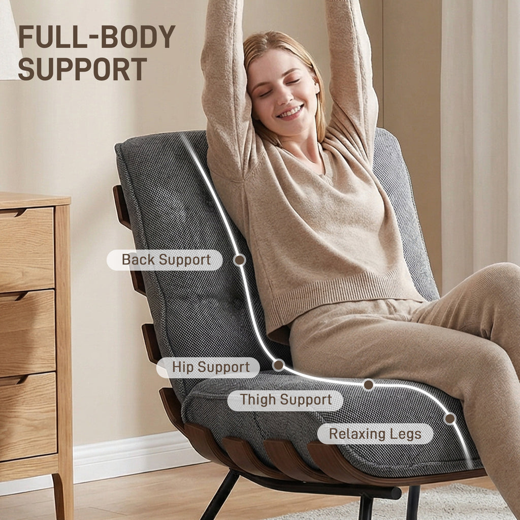 Accent Chair, Linen-look Fabric Reading Chair with Spring Cushion, Slatted Support, Steel Frame, Dark Grey