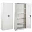 Cream white tall lockable steel filing cabinet with two doors and adjustable shelves
