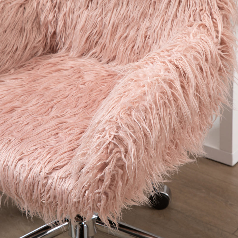 Vinsetto Faux Fur Desk Chair, Rolling Swivel Makeup Chair with Adjustable Height, Armrets for Home Office, Bedroom, Pink – view 9