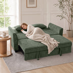 2 Seater Sofa Bed, 4-in-1 L-Shaped Convertible Pull-Out Sleeper Sofa with Adjustable Backrest Side Pockets, Dark Green