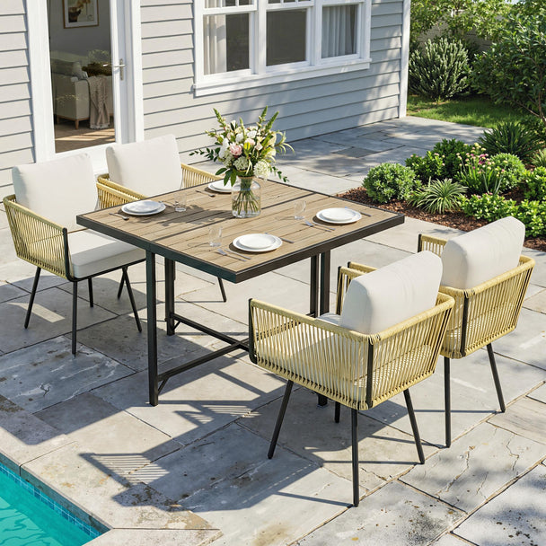 5-piece rattan dining set, beige – image 2
