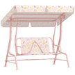 Pink kids' 2-seater garden swing chair with rainbow-print seat, adjustable canopy and steel frame