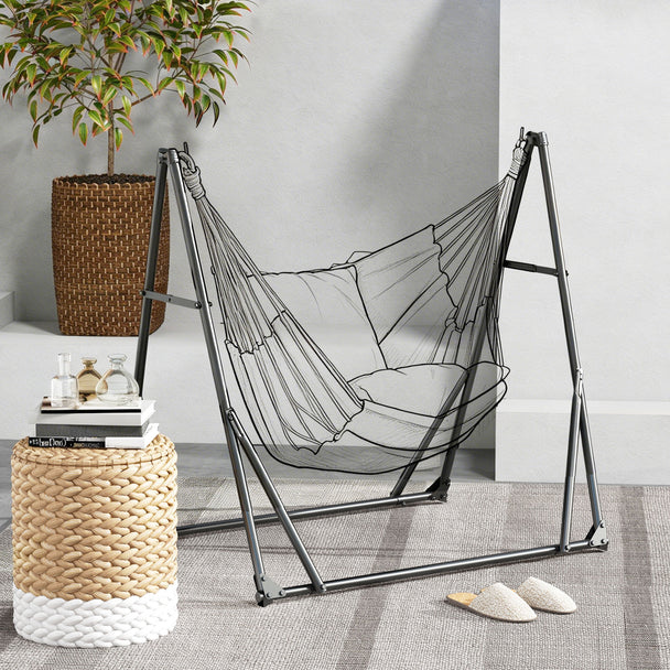 Outsunny Foldable Hammock Stand, Portable Hammock with Metal Frame, 2 in 1 Hammock Net Stand, Hammock Chair Stand with – view 2