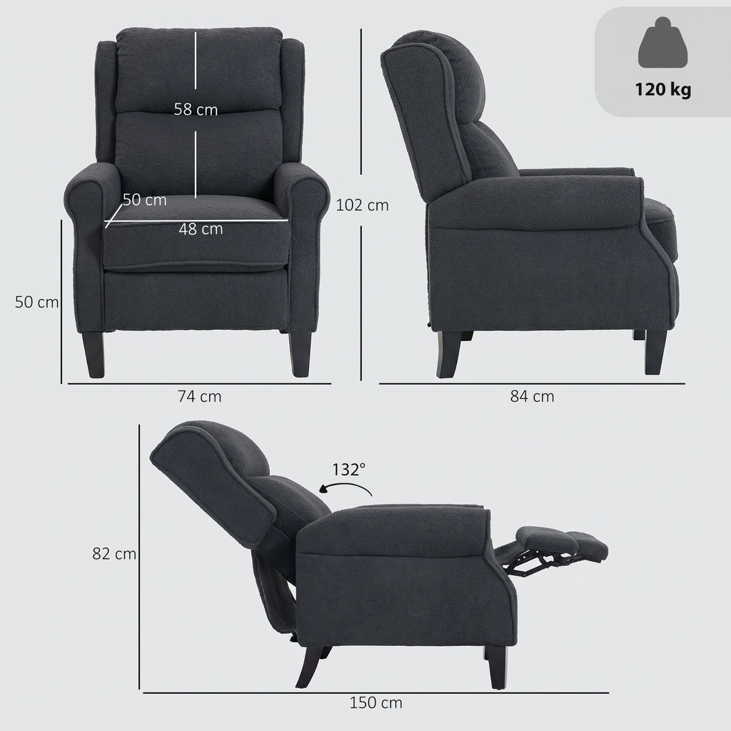 132Â° Recliner Armchair, with Extended Footrest - Dark Grey