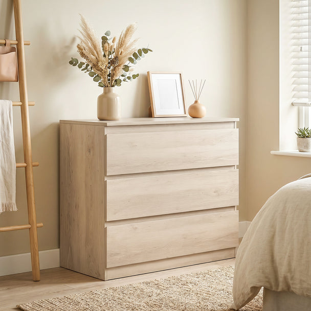 HOMCOM 3-Drawer Storage Organiser Unit, Chest of Drawers for Bedroom, Living Room, 80 x 39 x 73cm, Oak – view 2