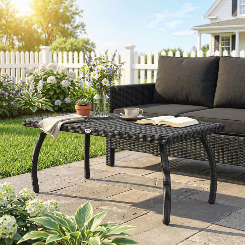 PE rattan garden coffee table black – image 10