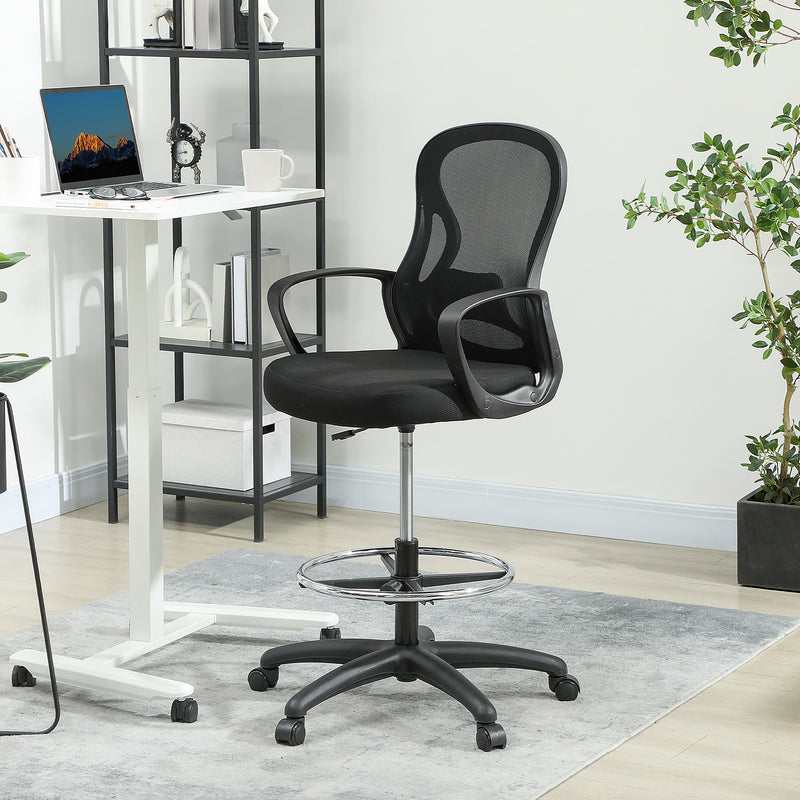 Vinsetto Drafting Chair with Adjustable Footrest, Ergonomic Mesh Office Chair with Lumbar Support, Adjustable Height – view 2