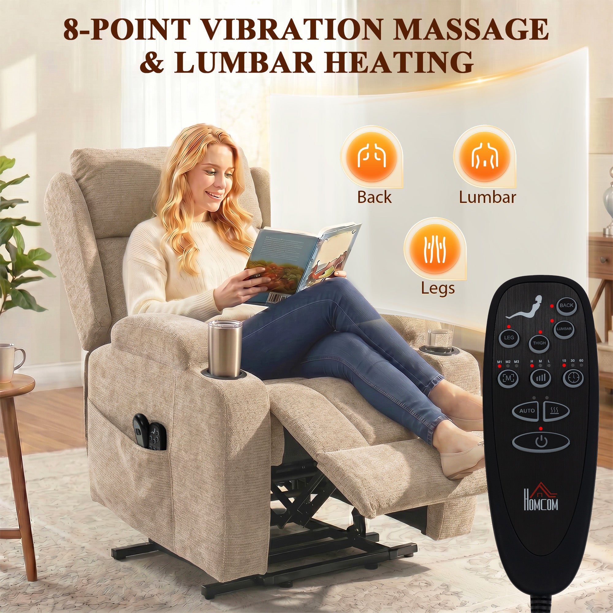 HOMCOM Power Lift Recliner Chair with Vibration Massage and Heat, Chenille Riser and Recliner Armchair for Elderly, Brown