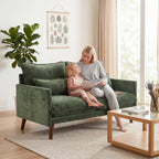 2 Seater Sofa, Loveseat Sofa with Spring Cushions, Wide and Deep Seat, Wood Legs, Green