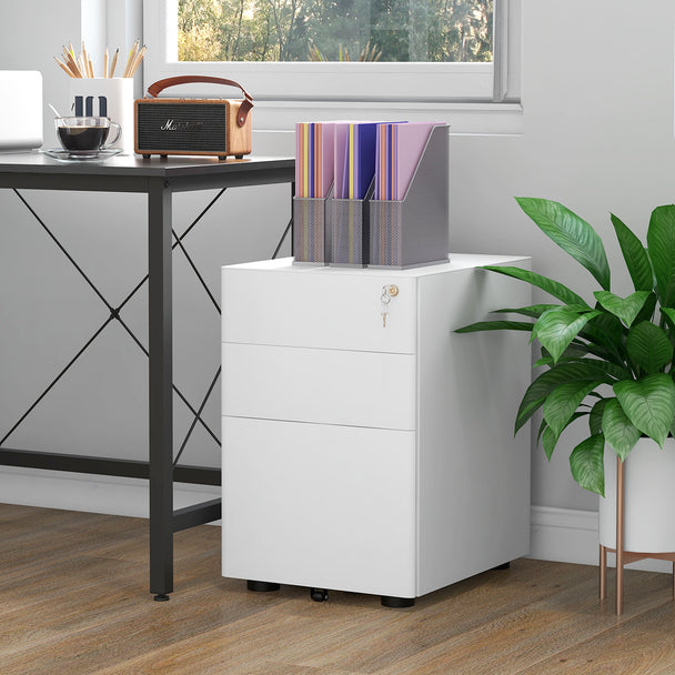 Lockable steel 3-drawer filing cabinet in white – image 2