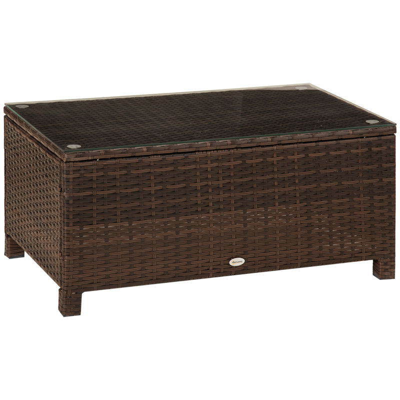 Mixed brown rectangular rattan coffee table with tempered glass top