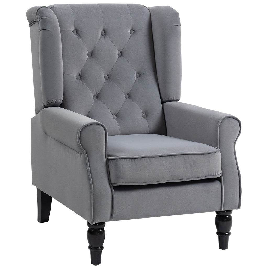 Wingback Accent Chair, Retro Upholstered Button Tufted Occasional Chair for Living Room and Bedroom, Light Grey