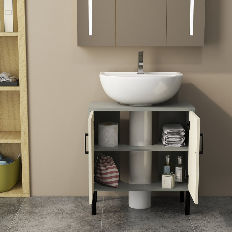 Grey and oak under sink cabinet – image 9