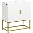White under sink bathroom cabinet with embossed doors and gold steel legs