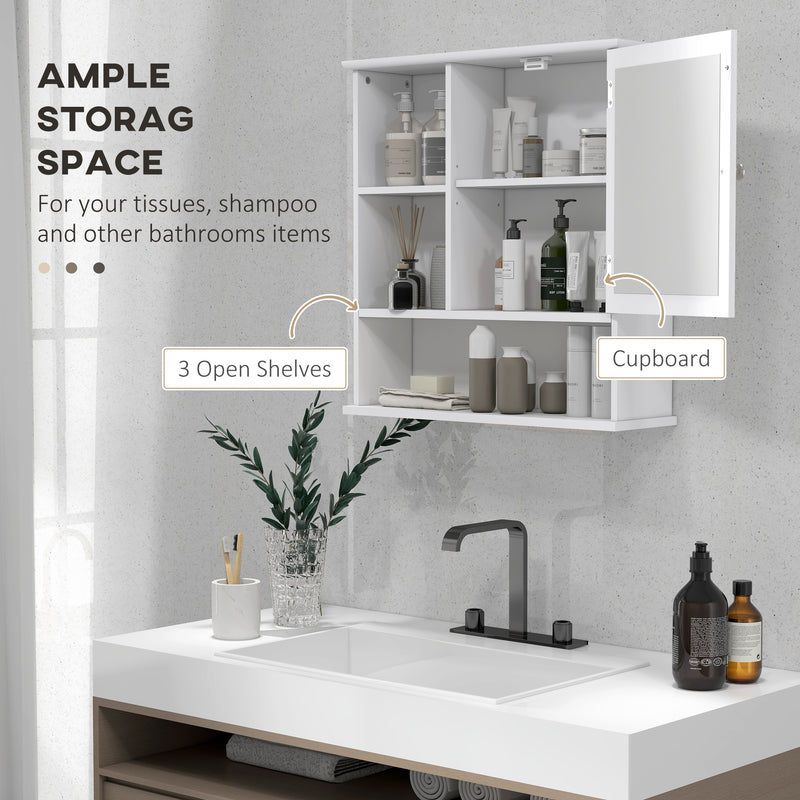 White wall mirror cabinet with open shelves – image 5