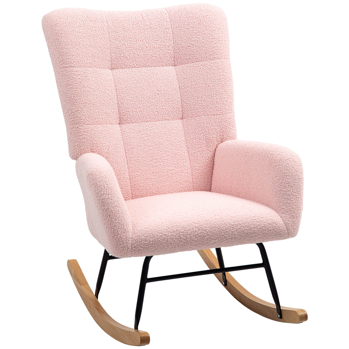 Teddy Fleece Rocking Chair with Wooden Runners – Light Pink