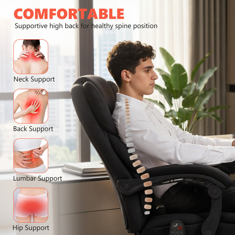 HOMCOM Office Chair with 6-point Vibration Massage and Heat, Fabric Desk Chair with Footrest, High Back, Black – view 5