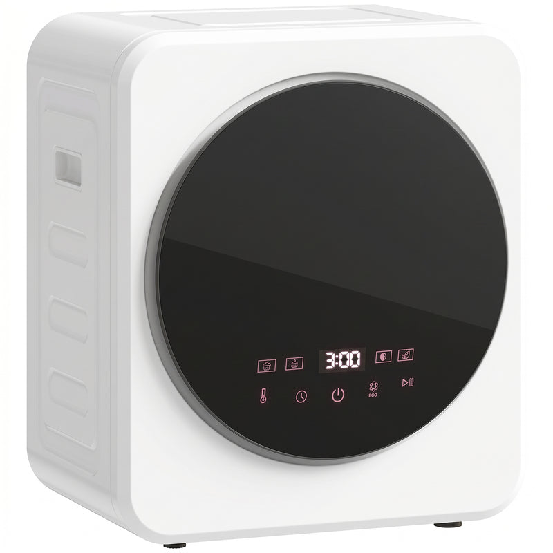 White 4 kg compact vented tumble dryer with touchscreen and stainless steel drum