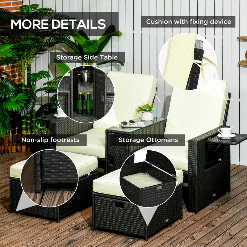Black reclining rattan lounger set – image 7
