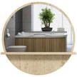 45 cm round wall mirror with natural wood-effect frame and lower shelf