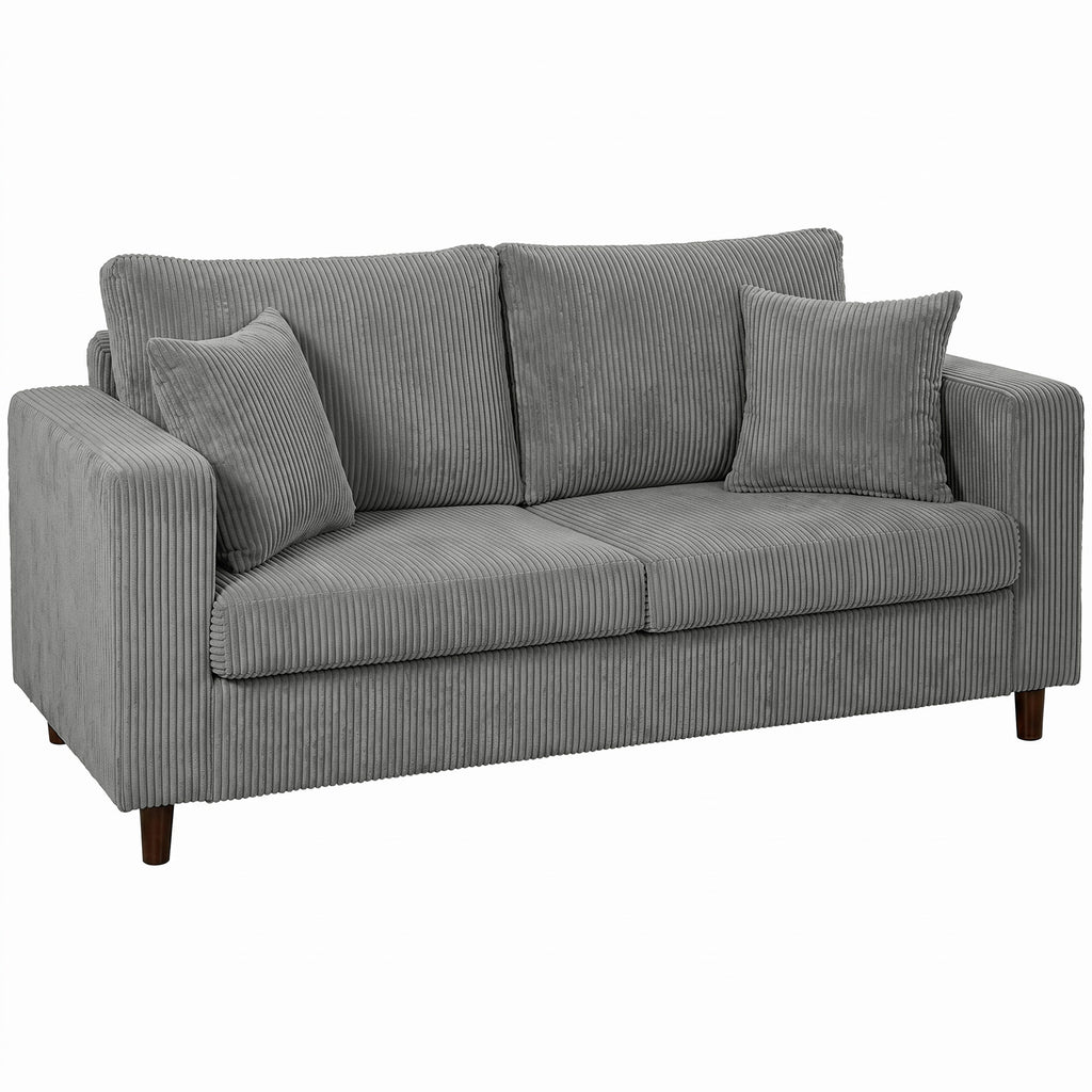 Loveseat Sofa with Wide Seat, Corduroy 2 Seater Couch with Deep Seat, Spring Cushion, Light Grey
