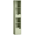 6-Tier Bookcase, Tall Narrow Bookshelf with Drawer and Door - Green