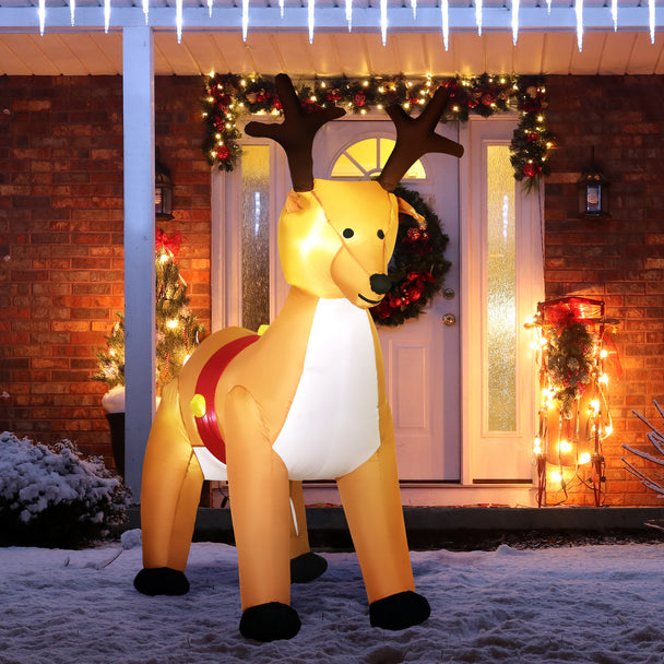 6ft Reindeer Christmas Inflatable displayed outside a decorated home