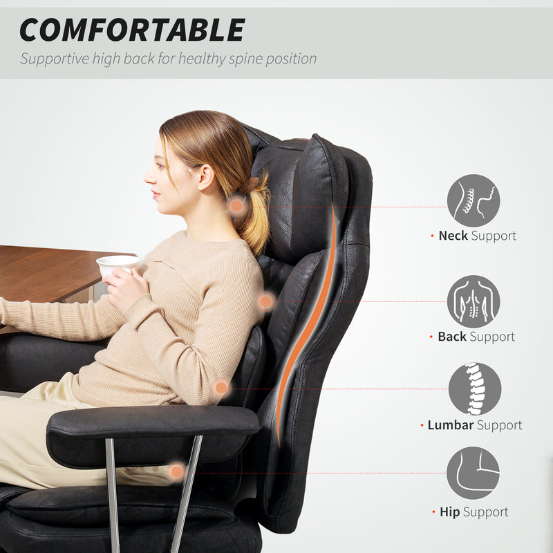 HOMCOM Leathaire Reclining Office Chair with Lumbar Support Pillow - Black – view 4