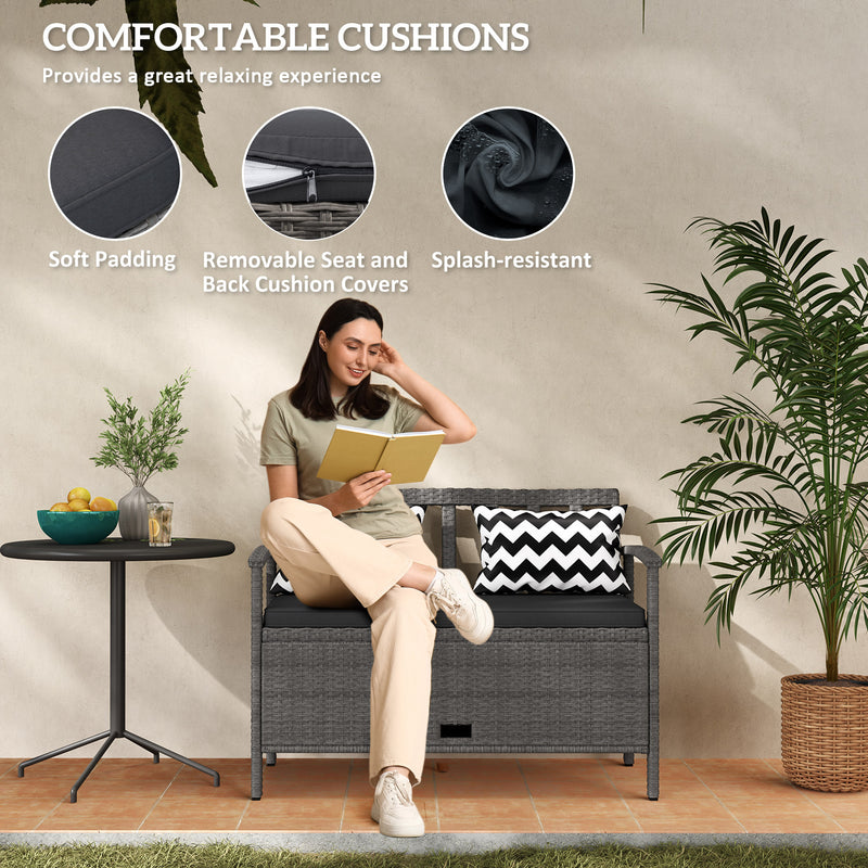 Outsunny 160L Storage Two-Seater Rattan Bench - Grey – view 6