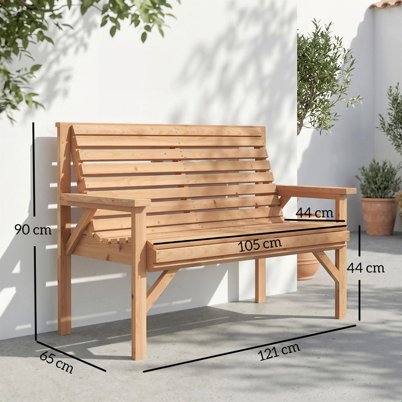 Outsunny 2 Seater Wooden Garden Bench, Slatted Patio Bench with Armrest and Backrest, Outdoor Furniture for Indoor – view 3