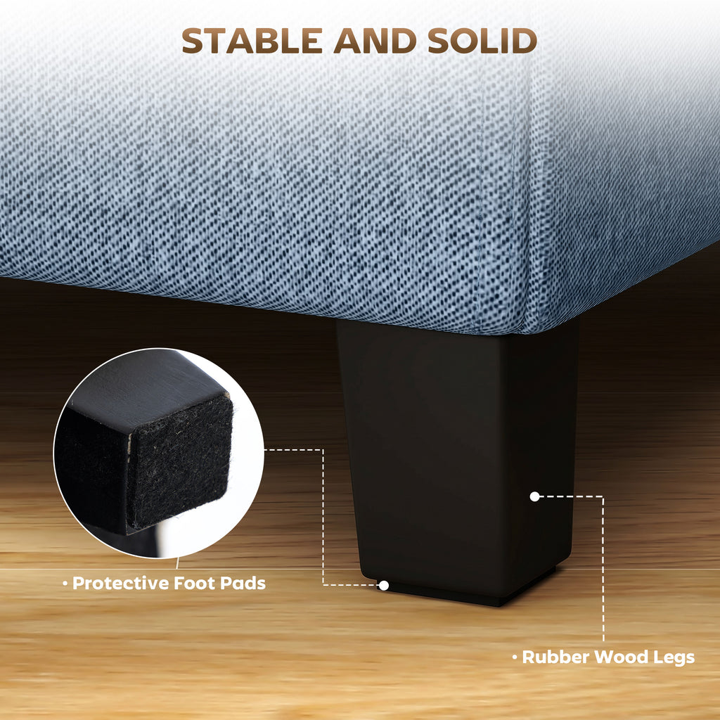 Small Ottoman, Square Footstool with Side Pocket, Rubber Wood Legs and Padded Seat for Living Room, Dark Blue