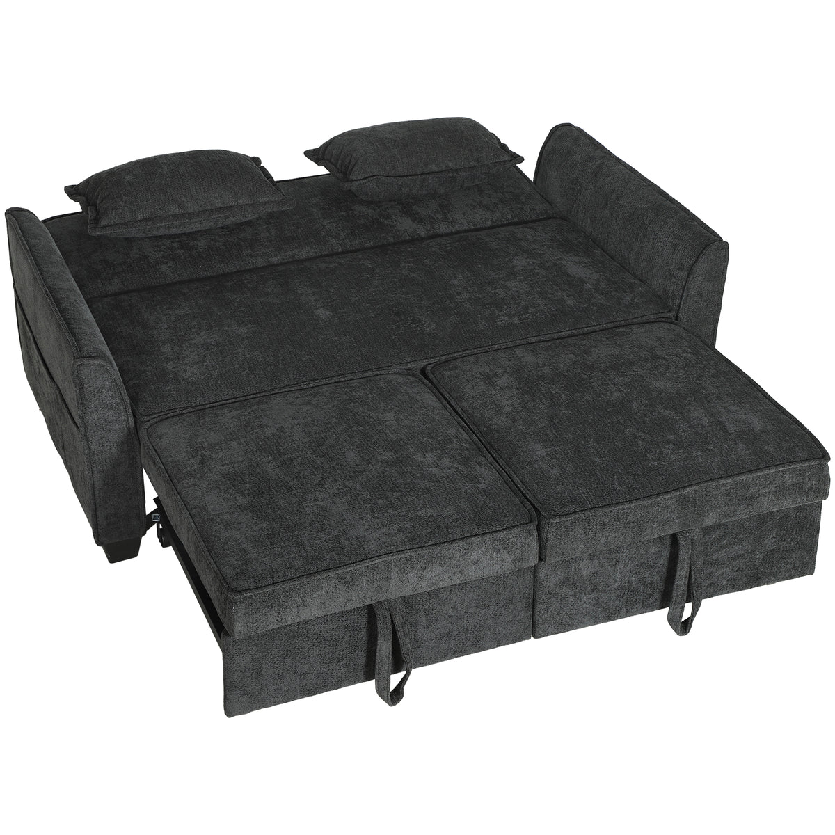 4-in-1 L-Shaped Pull-Out Sofa Bed with Dual Trundles – Black