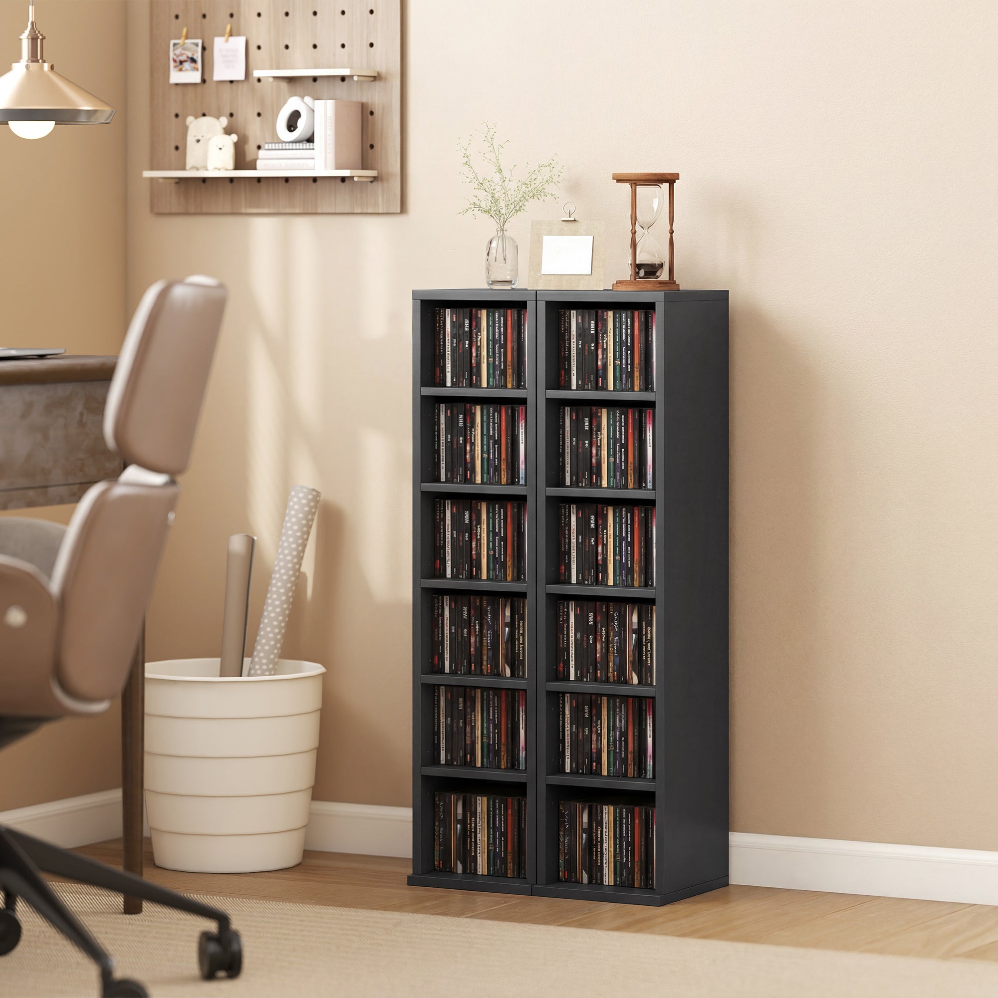 Set of 2 CD Media Display Shelf Unit Tower Rack with Adjustable Shelves, Black