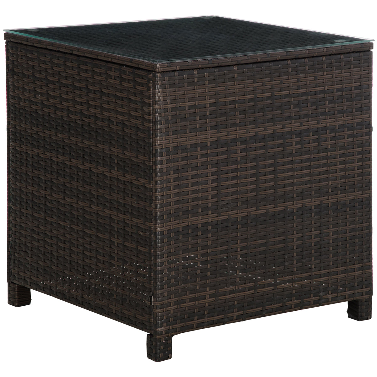 Mixed brown square rattan side table with tempered glass top