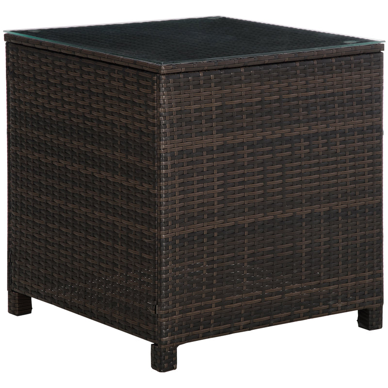 Mixed brown square rattan side table with tempered glass top