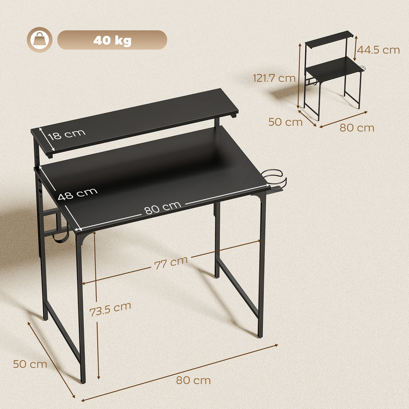 HOMCOM Computer Desk, 80cm Home Office Study Table with Hutch Shelf, Cup Holder, Headphone Hook, Black – view 3