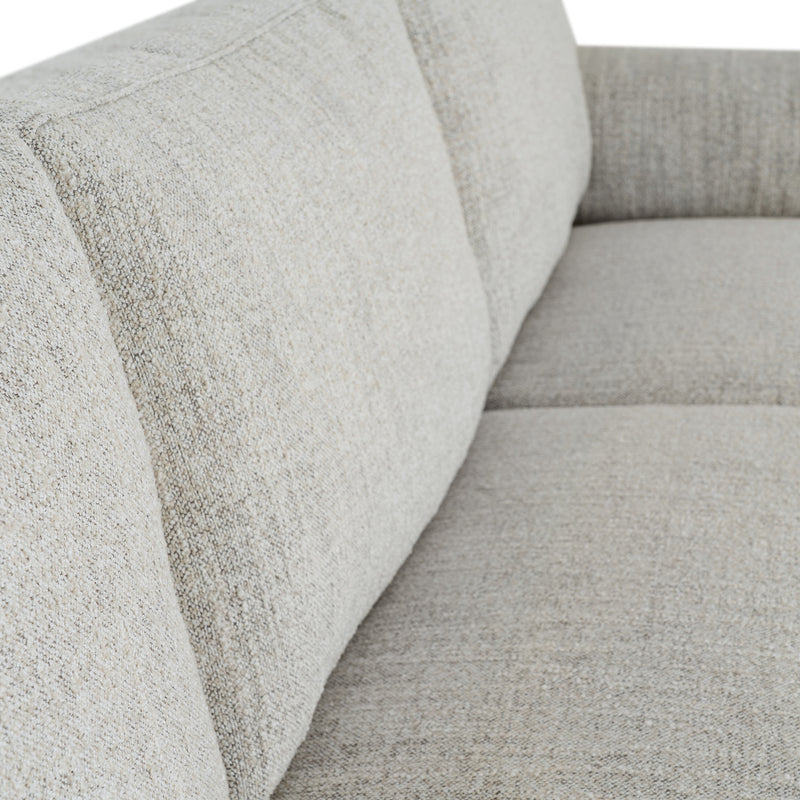 Close-up of the flecked oatmeal fabric on the Zephra sofa