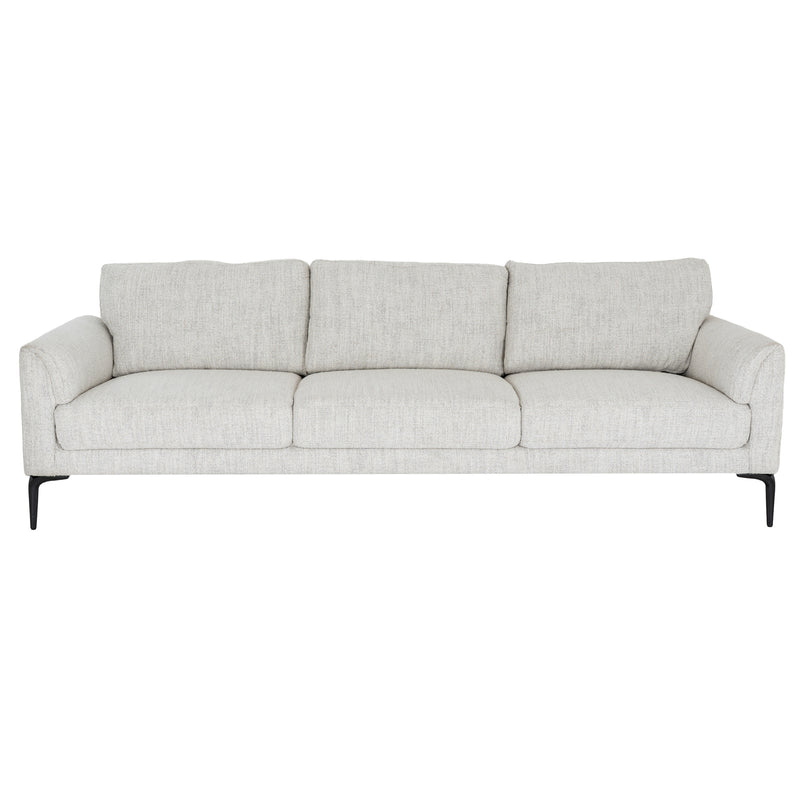 Zephra oatmeal three-seater sofa on its own, front view