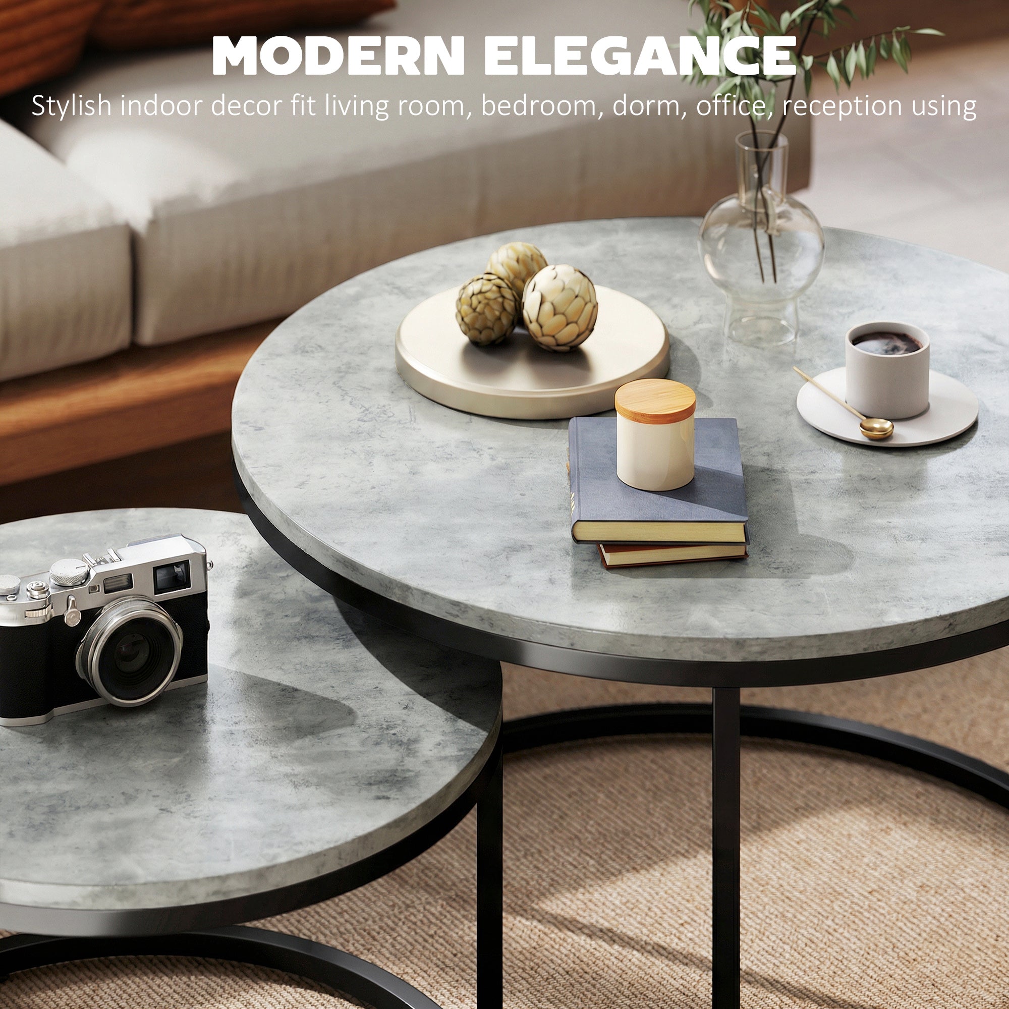 Set of Two Cement-Effect Stacking Tables - Grey