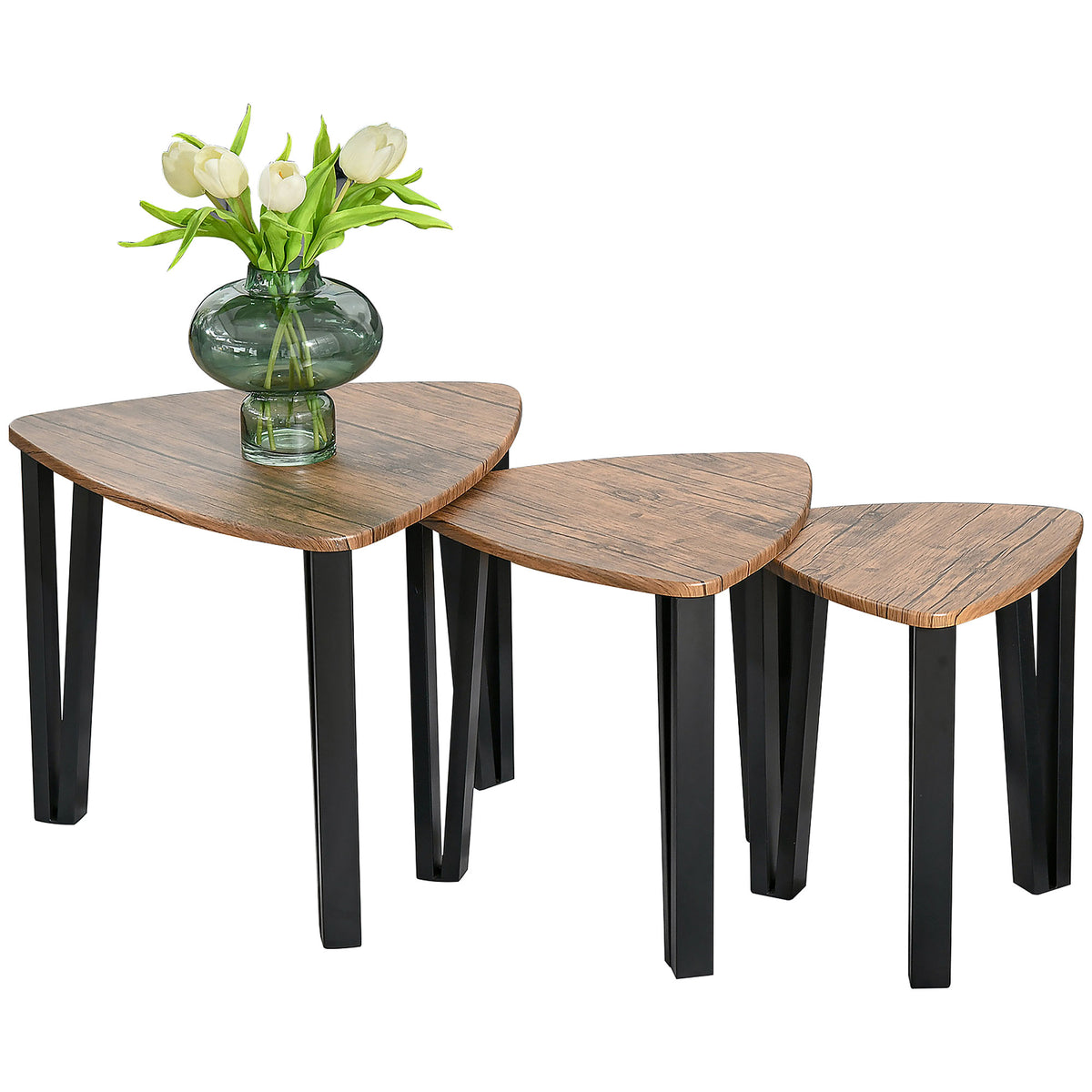 Set of 3 Triangle Nesting Tables – Walnut & Black