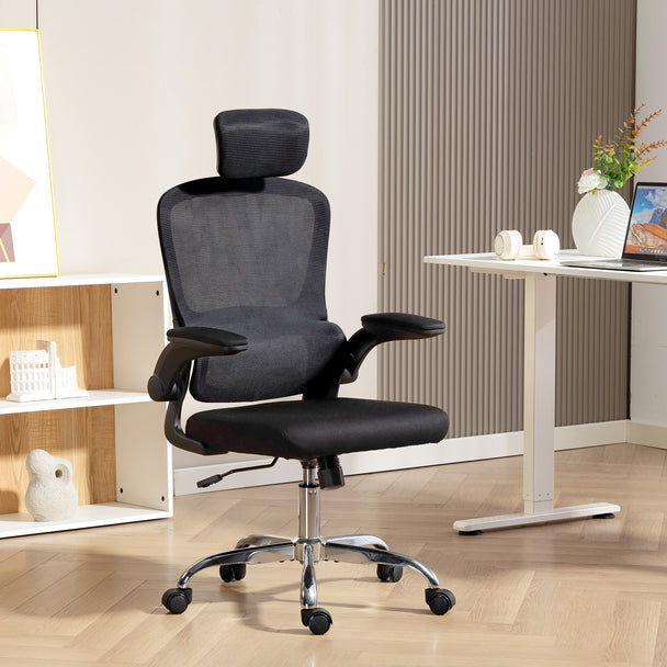 HOMCOM Mesh Back Office Chair, with Lumbar Support - Black – view 2