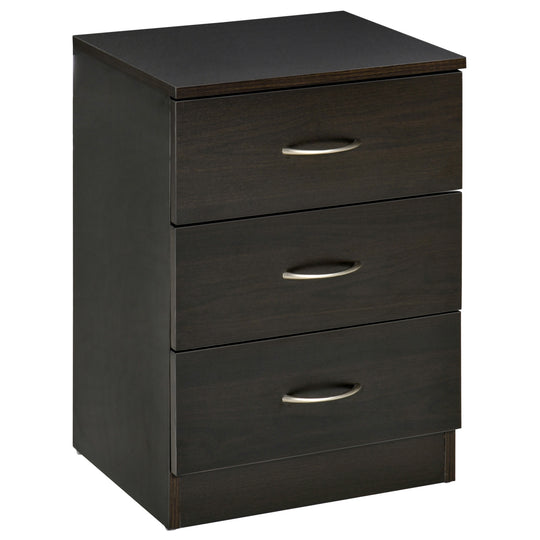 Simple black 3-drawer bedside table with aluminium handles