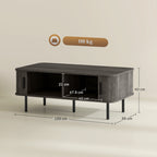 Coffee Table with Storage, Living Room Table with Slatted Tambour Sliding Doors and Adjustable Foot Pads, Rectangular Coffee Table with Elevated Base for Living Room, Grey Wood-Effect