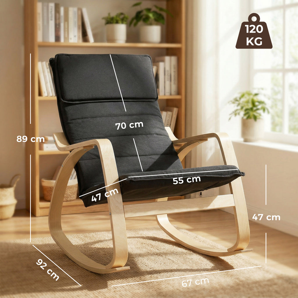 Lounge Chair, Comfortable Relax Rocking Chair with Headrest, 67W x 92D x 89H cm, Black