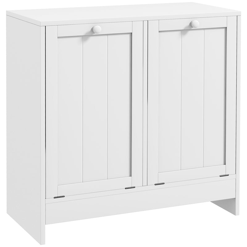 White laundry hamper cabinet with two tilt-out hampers