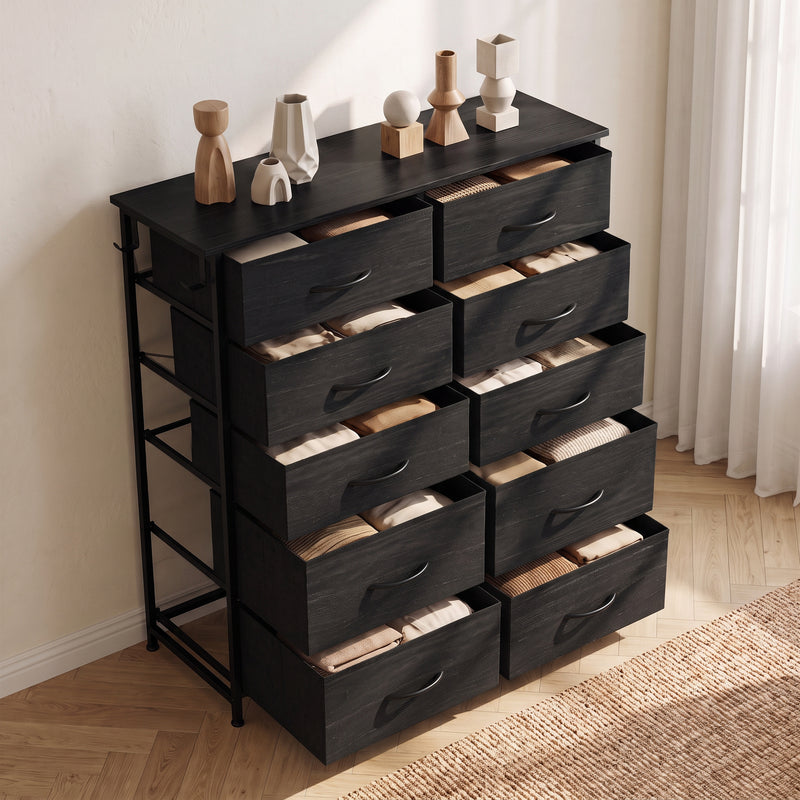HOMCOM Chest of Drawers, Dresser with 10 Fabric Drawers, Tall Storage Unit with 4 Pockets and 2 Hooks Steel Frame, Black – view 8