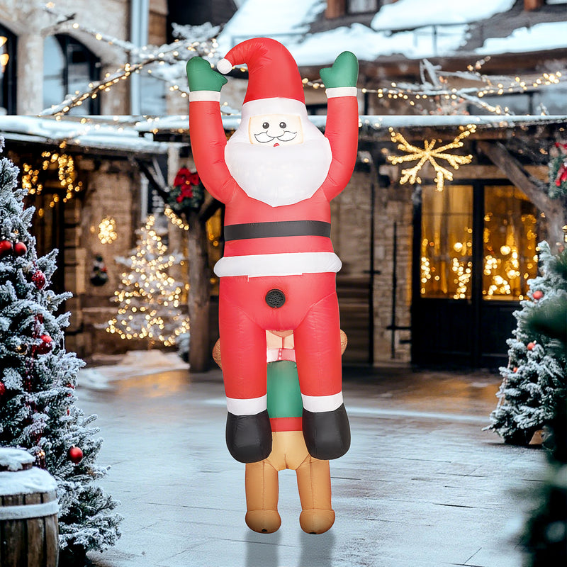 Close-up view of the 7ft hanging Santa and dog Christmas inflatable