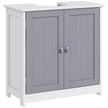 Grey and white 60 x 60 cm under sink cabinet with carved doors, handles and pipe cut-out